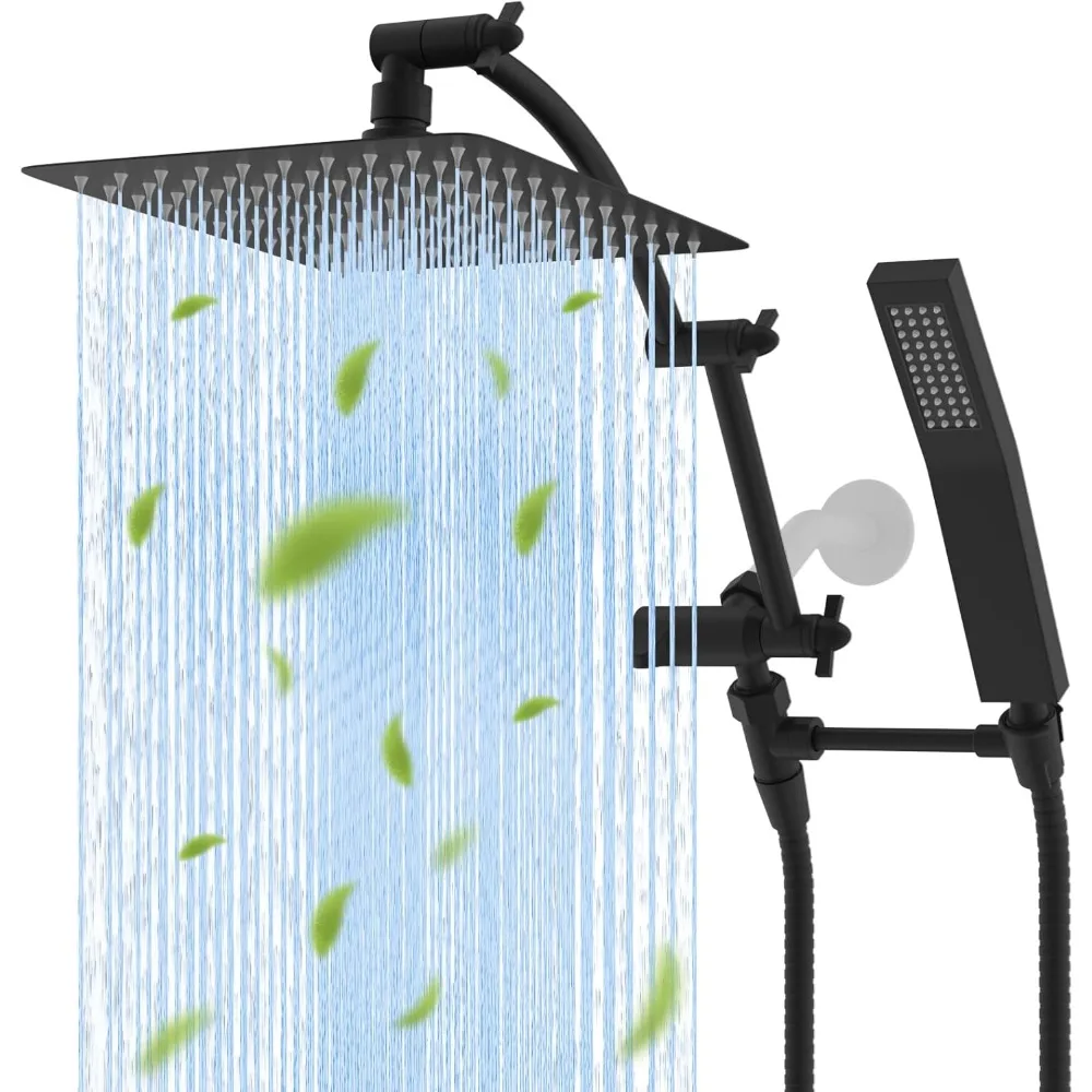 

All Metal 10'' Rainfall Shower Head, Dual Shower Head Combo, High Pressure Handheld Shower Wand, 16'' Adjustable Arc-sha