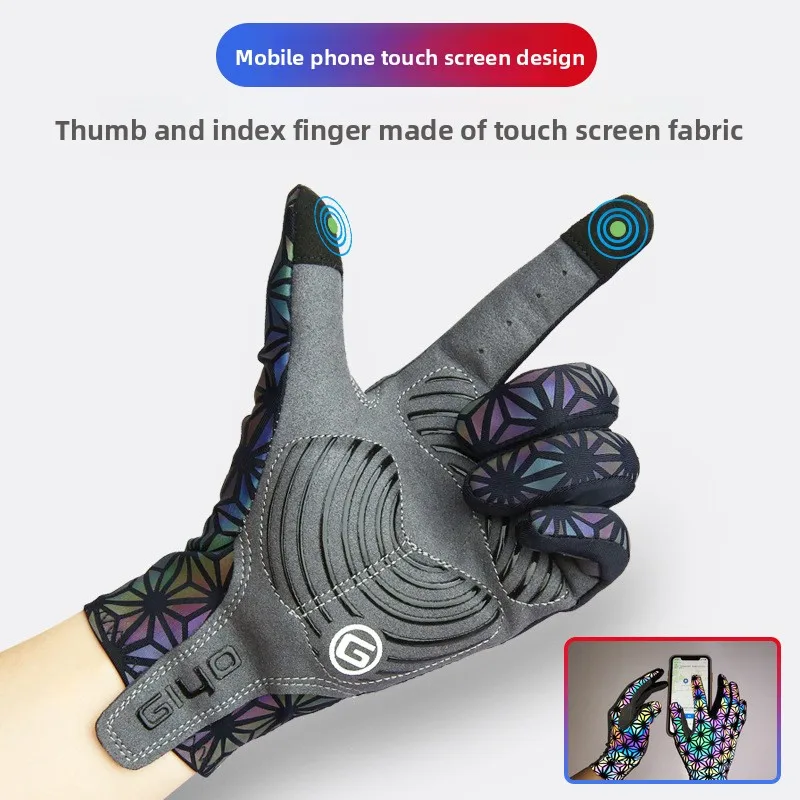 Gift Box Gloves Unisex Full Finger Photochromic Reflective Touch Screen Cycling Mountain Road Bike One Size