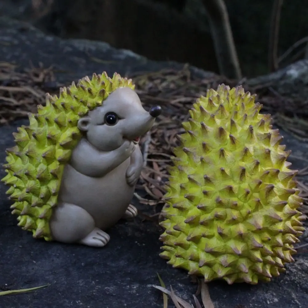 Cute Durian Hedgehog Figurine Funny Mini Simulation Hedgehog Durian Ornaments Resin Craft Realistic Hedgehog Statue