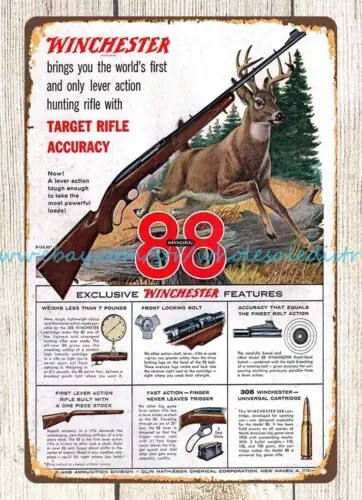 1955 Winchester Model 88 Firearm gun rifle Deer Hunting metal tin sign