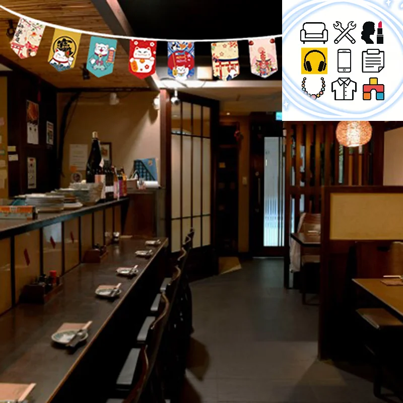 Guirnalda de Banderines con Gatos de la Suerte Estilo Japonés para Restaurante de Sushi, Izakaya, Decoración para Fiestas de Cumpleaños y Bodas