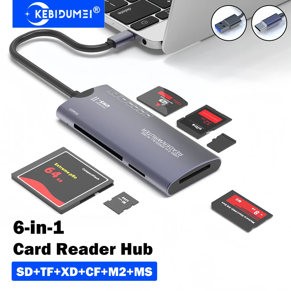 KEBIDUMEI 6-in-1 USB-HUB Typ-C HUB Multifunktions-Kartenleser Dockingstation SD/TF/XD/CF/MS/M2 Speicherkartenadapter für Kamera