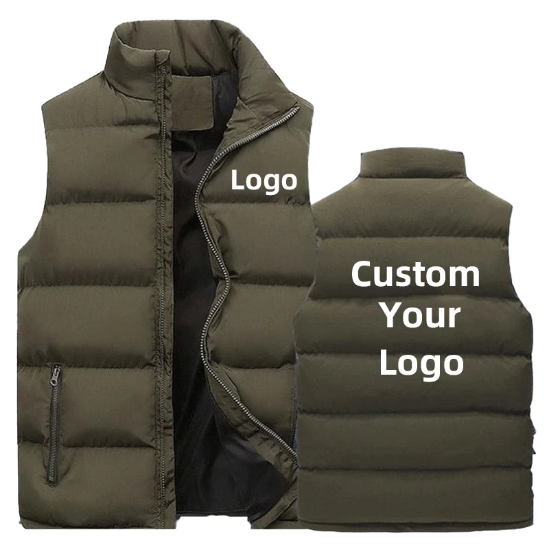 2023 Customise your logo Men Waistcoat Coats & Jackets Thick Stand Collar Solid Color Cotton Vest Duck Down Jacket Sleeveless