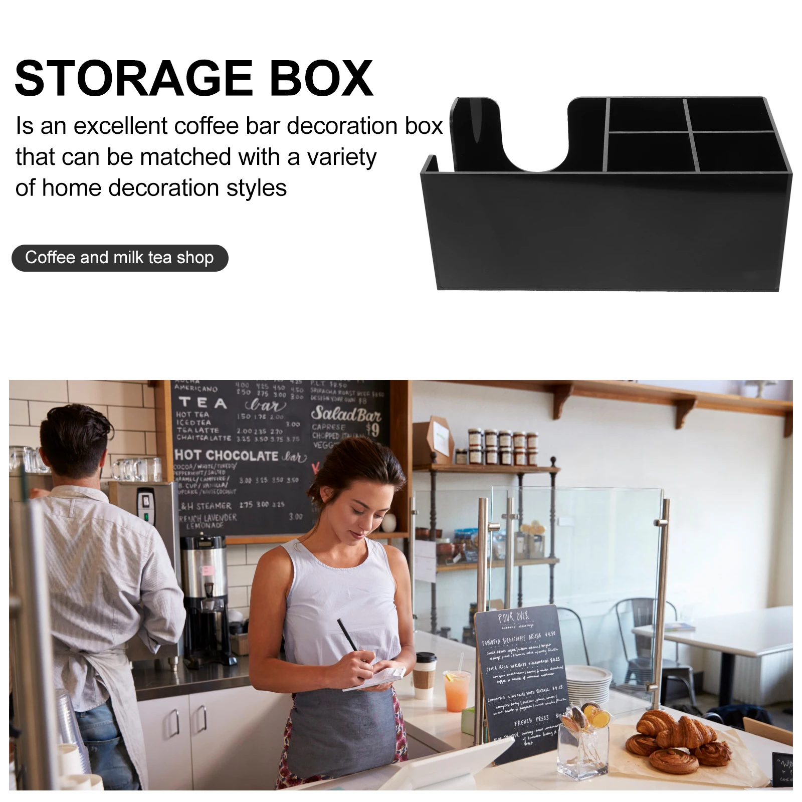 

Acrylic Coffee Station ganizer Countertop Storage Box for Sugar Straws Spoons Tea Syrup Bars Condiment Container