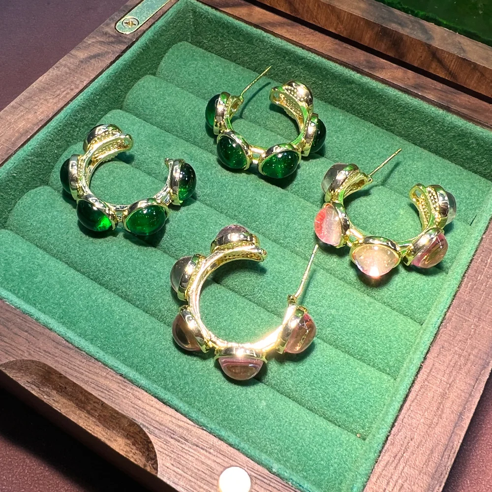 18K light luxury niche design glazed C type simple high transparent exquisite Korean sweet commuter versatile S925 earrings