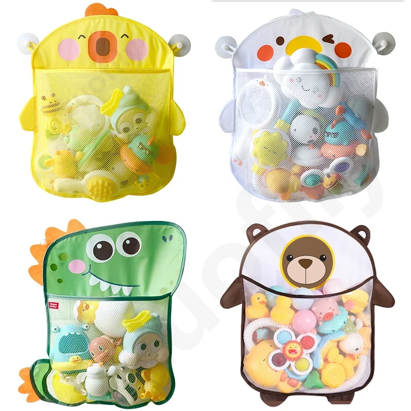 Bolsa de malla para baño de bebé con ventosas para juguetes infantiles, organizador de muñecas para bañera, bolsa de almacenamiento de juguetes de tela con formas de animales de dibujos animados