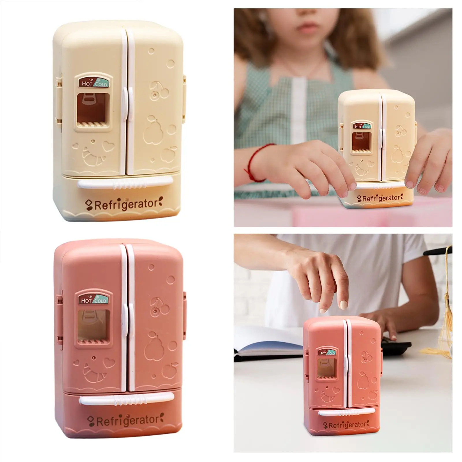 1/12 Miniaturowy domek dla lalek z podwójnymi drzwiami, lodówka, meble do sypialni