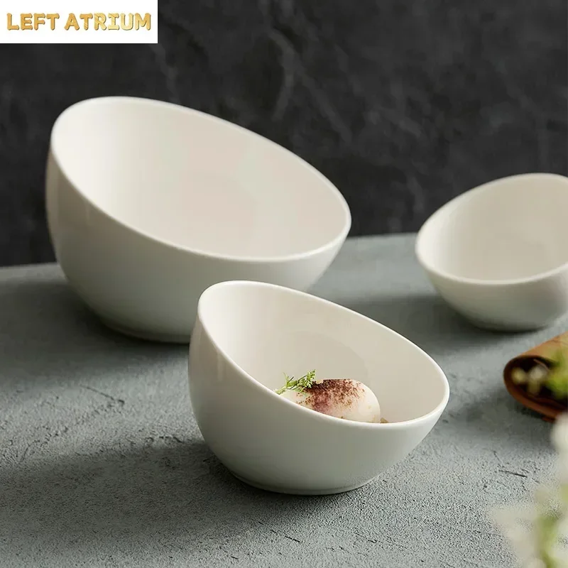 Household Ceramic Bowls, Kitchen Utensils, Salad Bowls, White Slanted Mouth Bowls, Desserts, Buffet, Side Dishes, Tableware