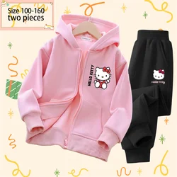 Cartoon Hello Kitty Print Hooded Zip-up Cardigan Children's Tracksuit Boys Girls Spring and Winter Tracksuit Set for Ages 3-14