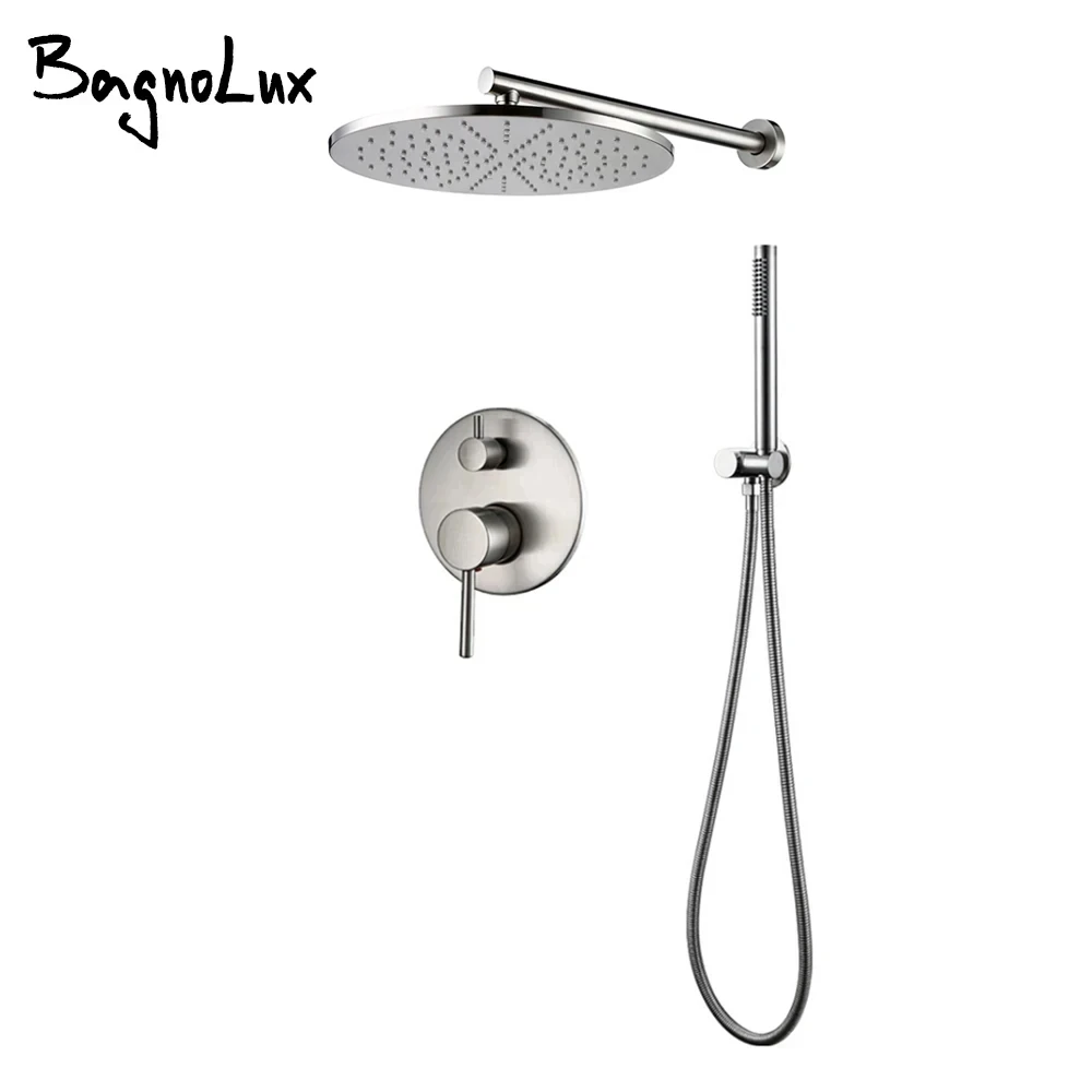 

Bagnolux Shower Set Brass Drawing Concealed Wall Hanging Top Head And Hand Curtain Two Functions Hot Cold Mixing Bathroom Faucet