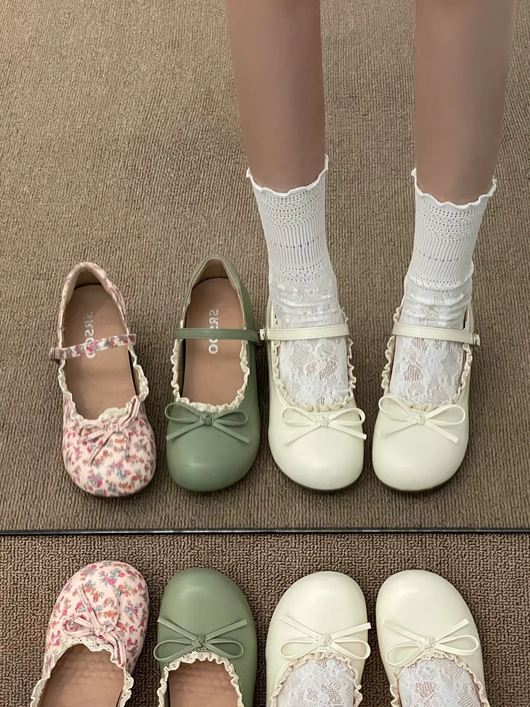 

Fashionable Spring Knot Single Shoes Women's Increased Height Mary Janes Small Leather Shoes Match Skirts round Toe