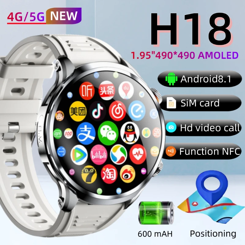 

Новая модная система Android, умные часы H18, 1,95-дюймовый AMOLED-экран, 8 ГБ + 128 ГБ, полная сеть 4G, Google Play, WIFI, GPS, SIM-карта