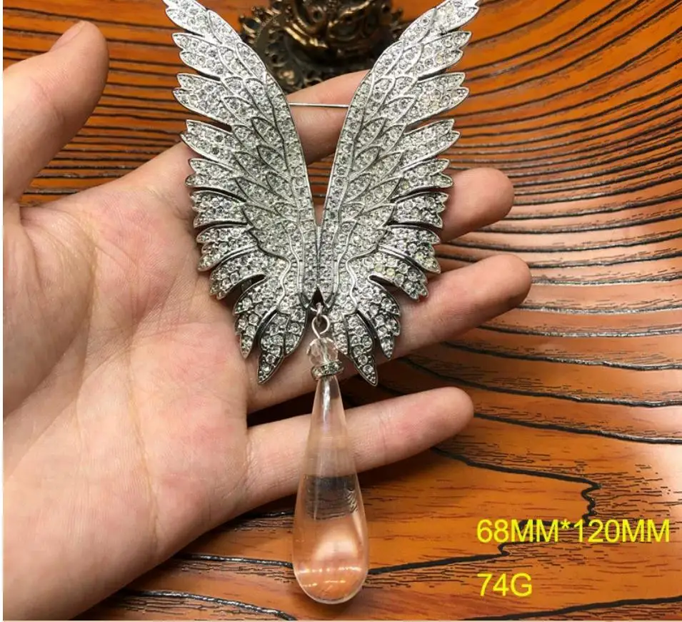 luxurious statement wing pendant brooch stud earrings ear stud necklace platinum pin coat  corsage jewelry