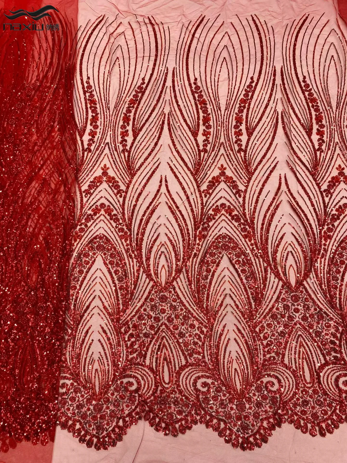 

Madison Luxury African Hand Beaded Lace Fabric 2026 Red Nigerian French Sequin Tulle Lace Fabric for Bridal Party Dress Sewing