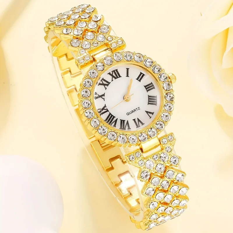 1pc Rhinestone Decor Quartz Watch Casual Analog Dress Watch & 1pc Bracelet, Gift For Mother\'s Day Valentine\'s Day