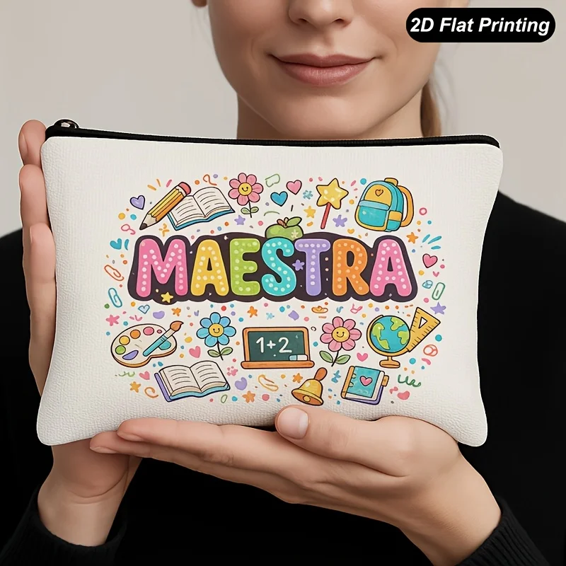1pc Teacher Quote Makeup Pouch for Women, Gift Bags for Her, Double-Sided Printed Cosmetic Zipper Travel Toiletry Bag for Women