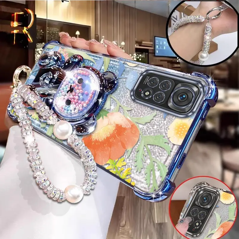 

Note 11Pro Bright Bright flowers Bracelet Holder Phone Case For Xiaomi Redmi Note 11EPro 11 10 10Pro 10T 11S 10S 9T 10X Cover