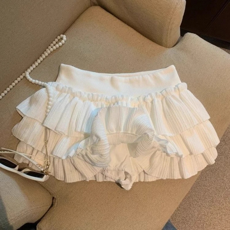 

Deeptown Sweet Kawaii Cake Skirts Women Elegant Korean Fashion Ruffle Mini Skirt Harajuku Casual High Waist Solid Layered Skirt