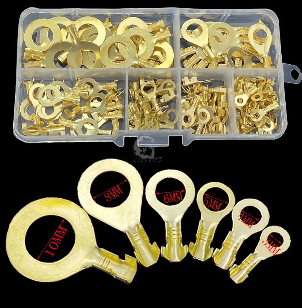 150pcs/set Round Terminal Block DJ431 O-type Lugs Terminals Cold-Pressed Connector Copper Tab Wiring Nose Combination Set