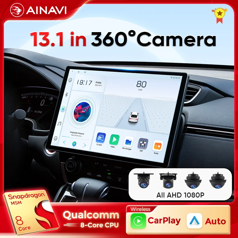 

Ainavi 13,1-дюймовая 3D 360-камера для VW Volkswagen Toyota Honda KIA Suzuki Ford Carplay, авторадио, мультимедийный плеер, стерео видео