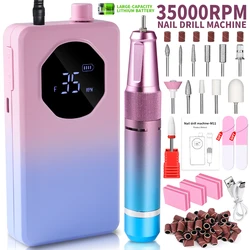 35000RPM Rechargeable Portable Nail Drill Professional Gel Nail Polish Nail Drill Includes Nail File Art Tool Set Nail Drill Kit