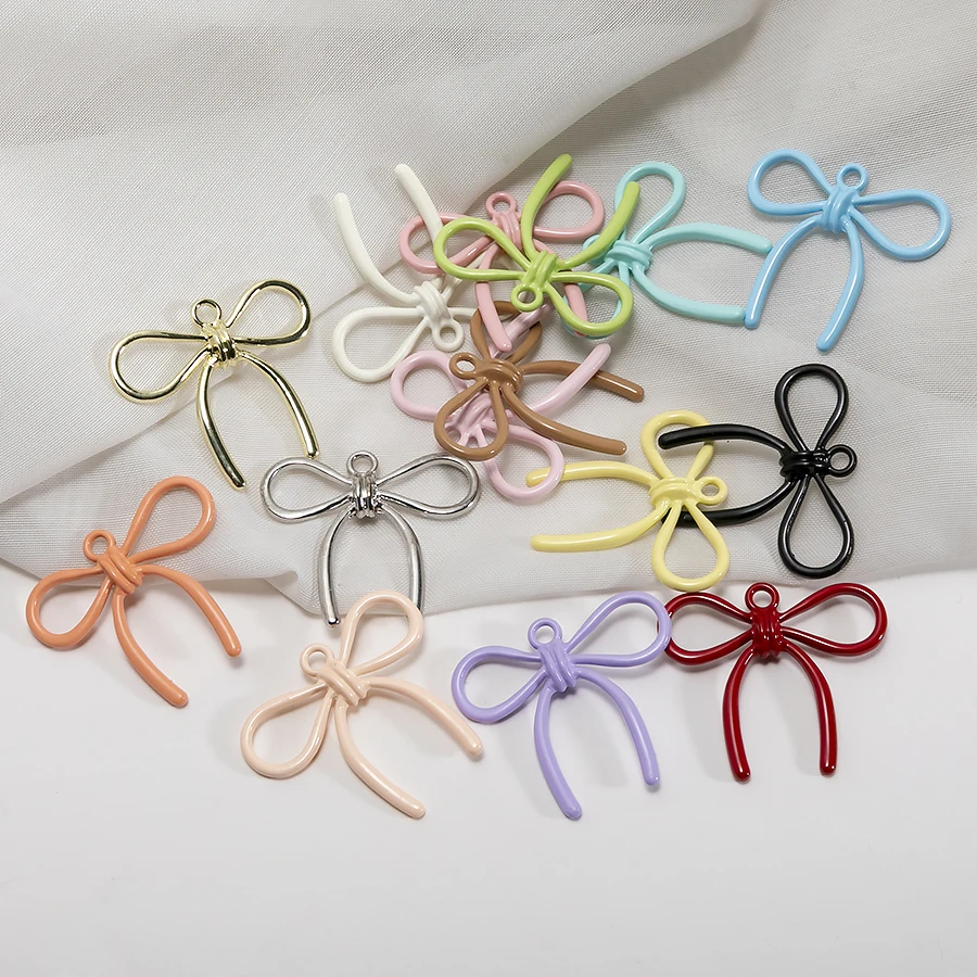 New 10pcs/lot Colorful Enamel Cute Bowknot Charms Multi-style Bow Pendant For DIY Necklaces Earrings Jewelry Making Accessories