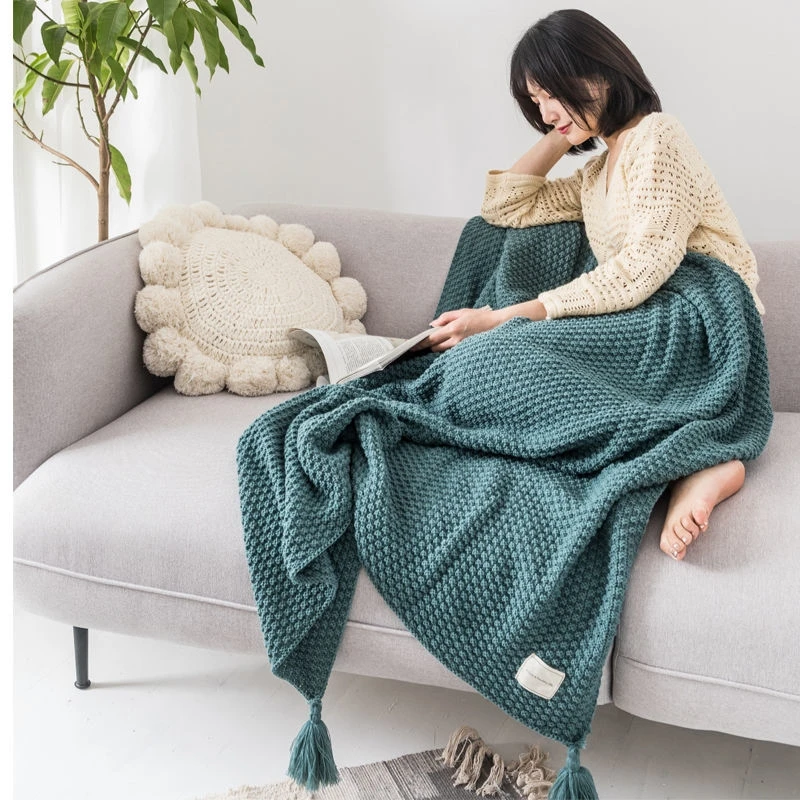 Nordic knitted Blanket For Bed Sofa Cover Blankets Bedspread for Sofa decorative With Tassel Solid color throw Blanket