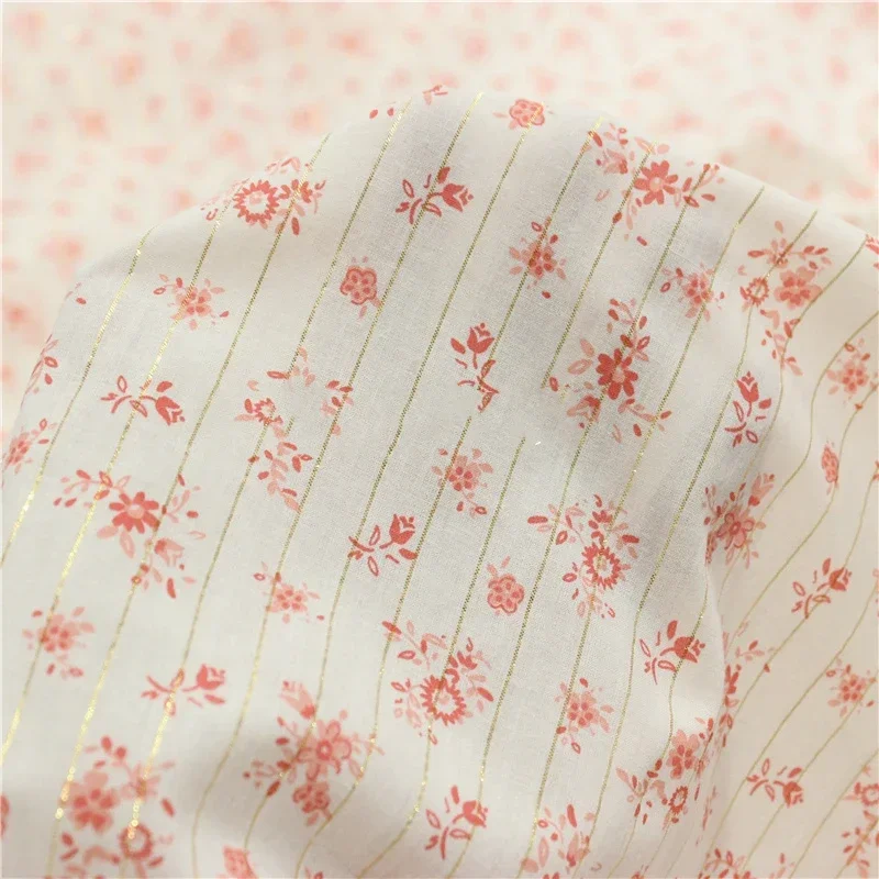 150x50cm Thin Cotton Golden Shiny Floral sewing Fabric, Making Children's Wear for Spring and Summer Women  Shirt Skirt Cloth