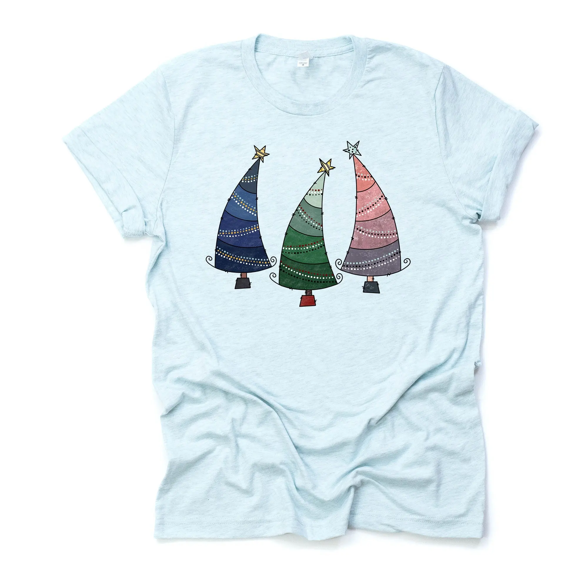 Christmas T Shirt Super Cute Whimsical Trees Swirly Design Premium Unisex 6 Color Choices 3X 4X