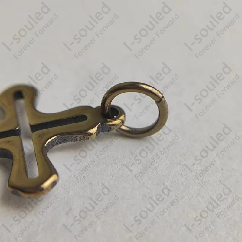 Small Hollow Out Burning Solid Titanium Cross Pendant 3 X 2 Cm With A Split Ring