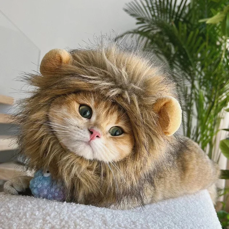 Lion Wig Costume Cats Accessories Cute Funny Pets Clothes Cap Fancy Party Cosplay Mane Kitten Dog Hat with Ears Supplies