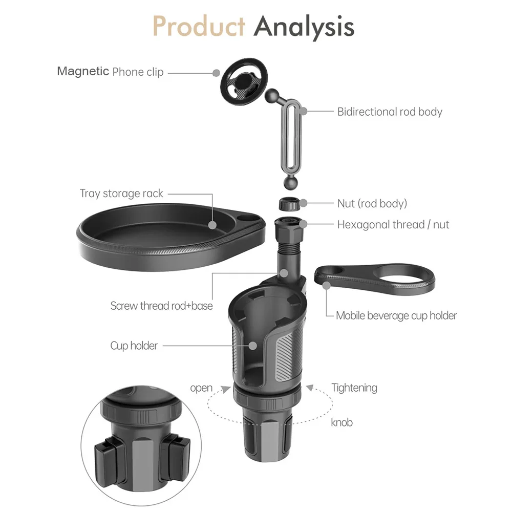 حامل هاتف مغناطيسي 4 في 1 للسيارة مع صينية طاولة وقاعدة قابلة للتعديل 360 درجة وإكسسوارات داخلية للسيارات #4