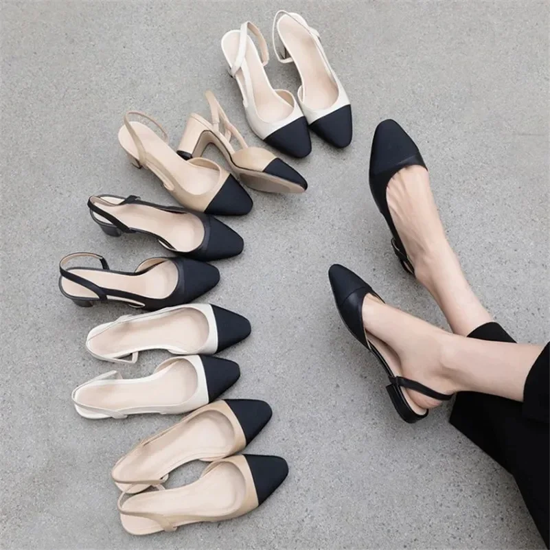 

2024 Luxury Woman Flat Sandal Dress Shoes High Heels Retro Closed Square Toe Mules Shoes Girls Wedding Shoe Casual Flat Shoes