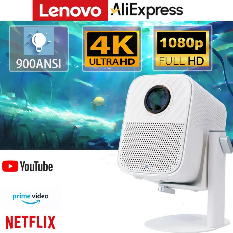 جهاز عرض Lenovo Xiaoxin 100S 4K HD 900 ANSI Auto Focus Wifi6 جهاز عرض محمول 360 PTZ يدعم 1080P HD مسرح منزلي ذكي