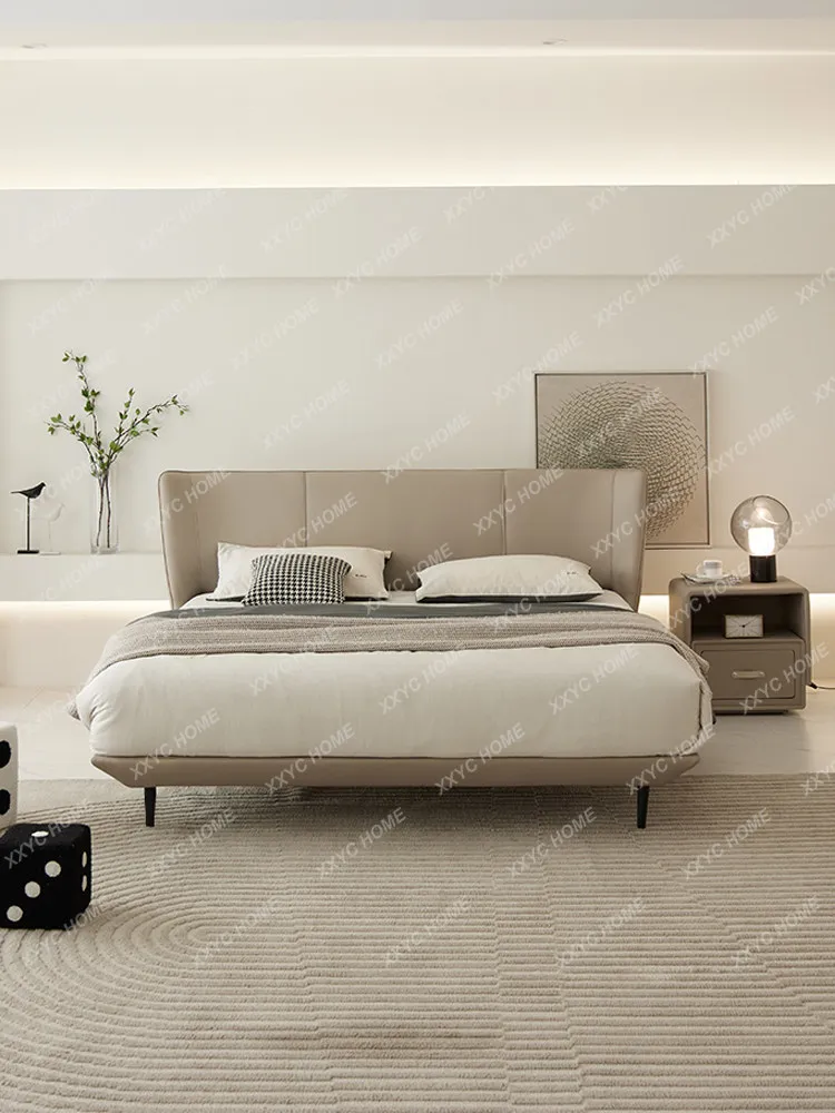 Leather bed simple modern small apartment double bed minimalist bedroom master bedroom marriage bed