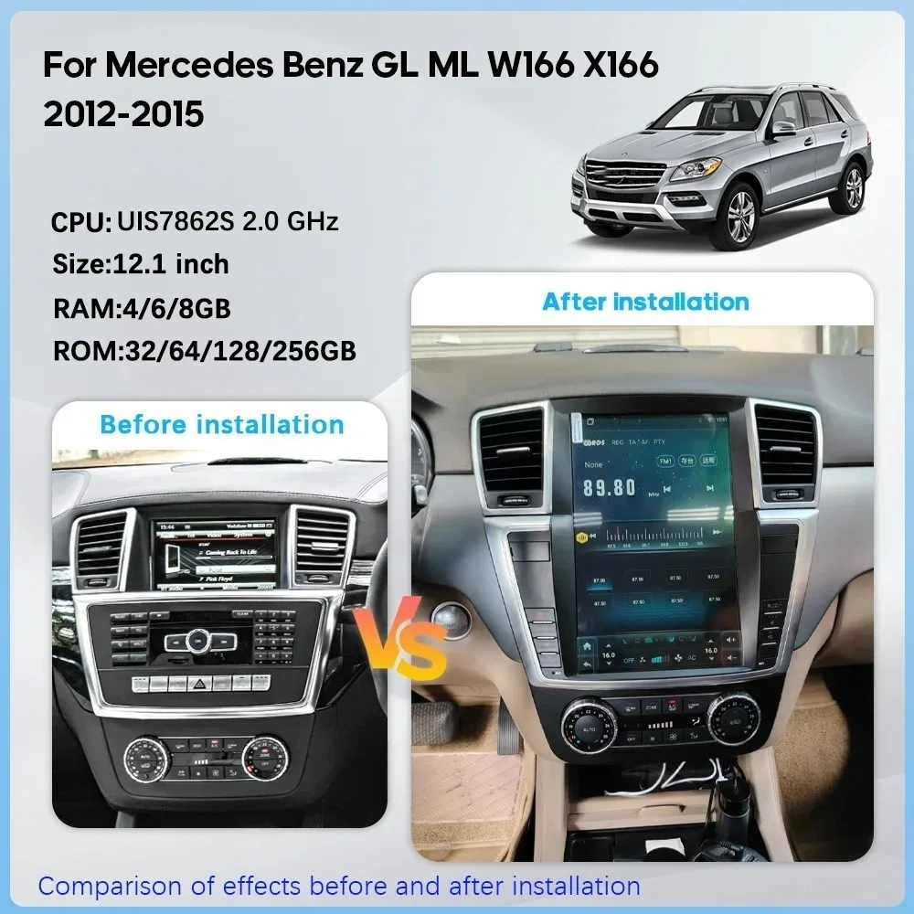 Android 15 For MERCEDES-BENZ ML GL 2013-2015  Screen Car GPS Navigation Multimedia Tape Car Radio Recorder Head Unit Media