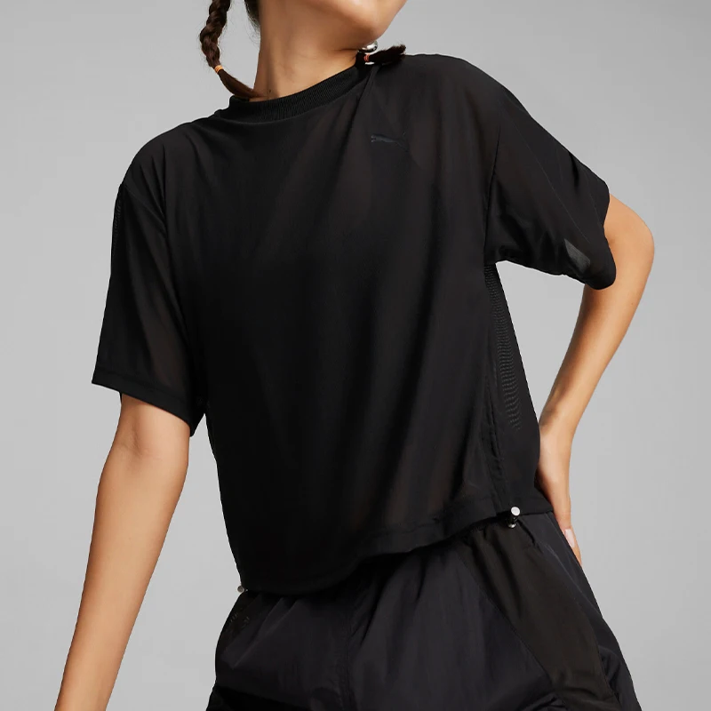 

Puma натуральная летняя женская мягкая и удобная повседневная спортивная рубашка с короткими рукавами на шнурке 627632-01