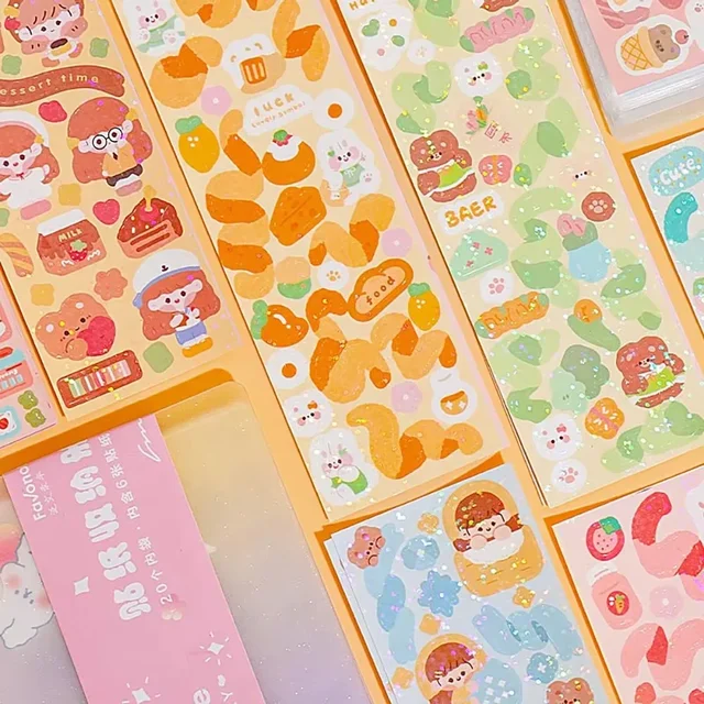 20-1000 PCS Cute Stickers Kawaii Cartoon Laser Sticker No repeat for Diary Kid DIY School Students Decoration Stationery 5