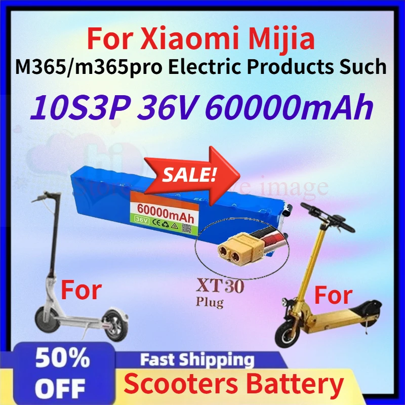 

10S3P 36V 60000mAh Rechargeable Li-lon Battery Suitable for Xiaomi Mijia M365/m365pro Electric Products Such As Scooters Battery