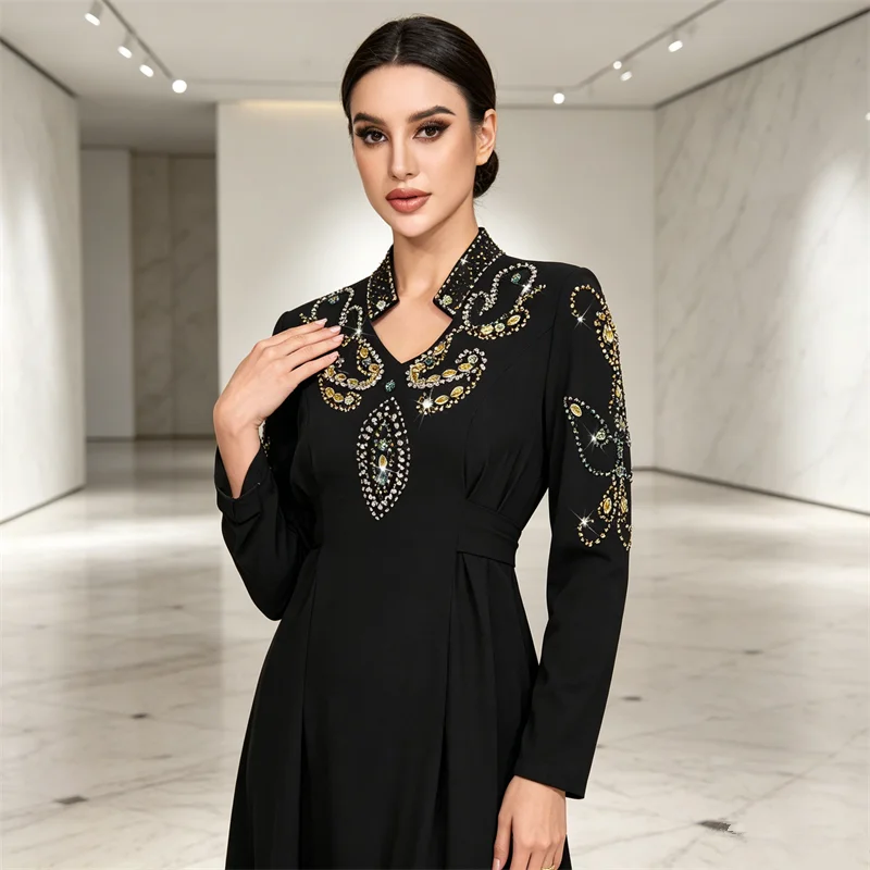 

Femme Musulmane Abaya Diamonds Muslim Maxi Dress Women Dubai Kaftan Islam Jalabiya Morocco Caftan Longue Vestidos Largo Ramadan
