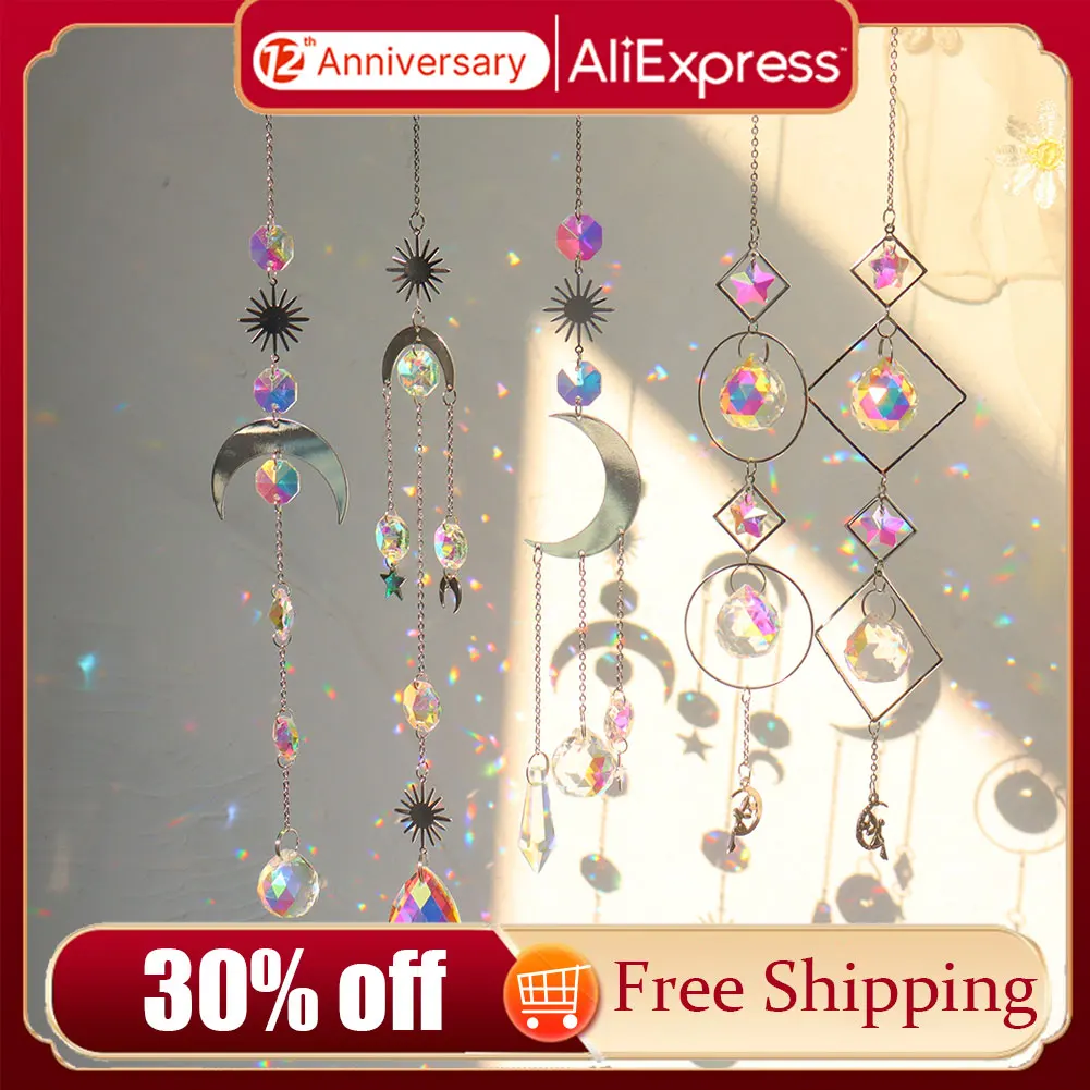 Heart Sun Crystal Wind Chime Chandelier Sun Catchers Wind Chimes Rainbow Chaser Hanging catcher Curtain Pendant Decoration