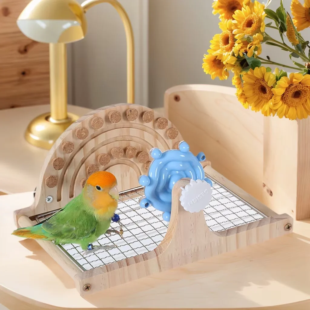 Plateforme Rotative en Bois pour Jouets à Mâcher - Jouet Interactif Durable et Écologique pour Éliminer l'Ennui et l'Anxiété des Oiseaux et des Perruches
