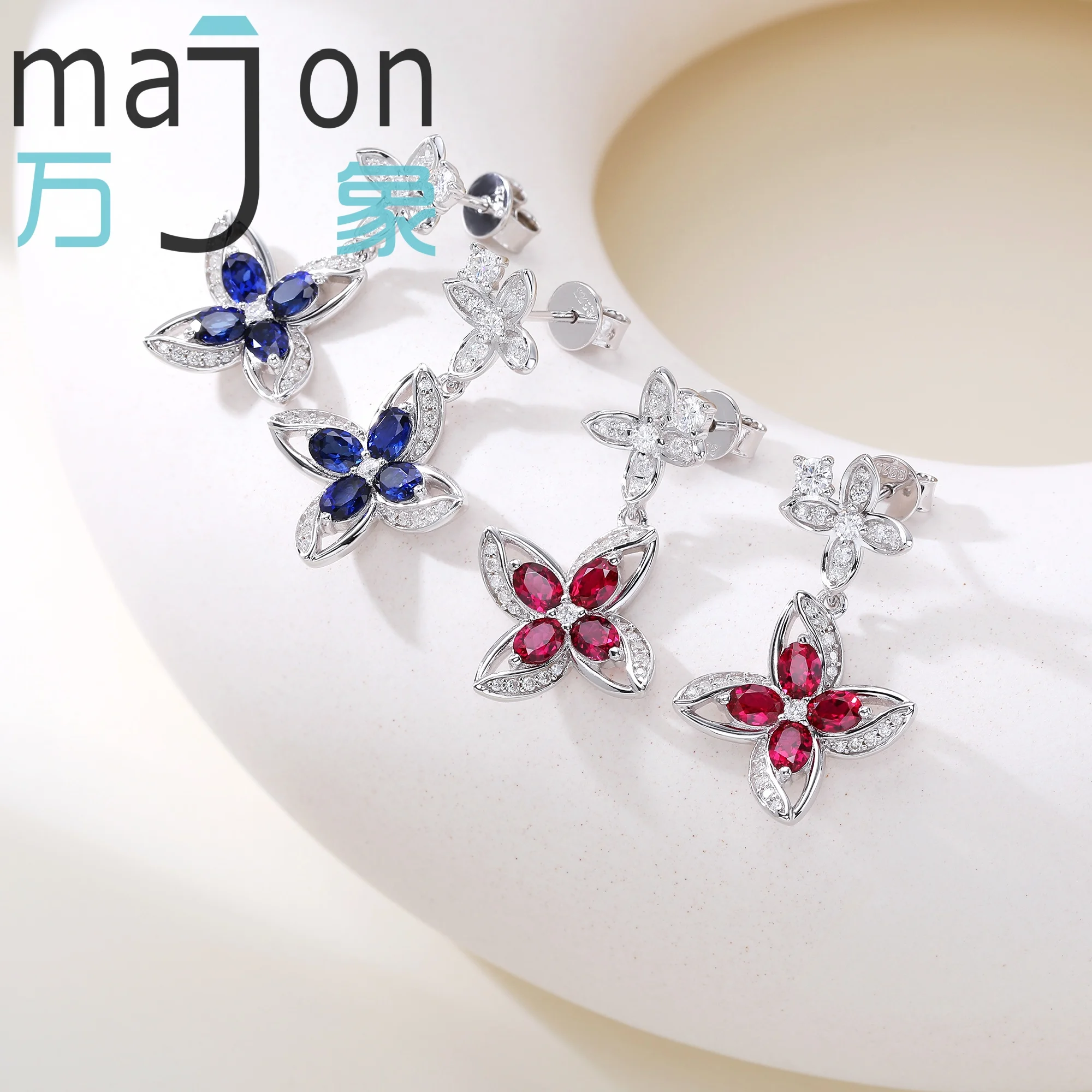Oval Shape Four-leaf Clover Lab Grown Gemstone 925 Silver Earrings For Women Gift Free Shipping