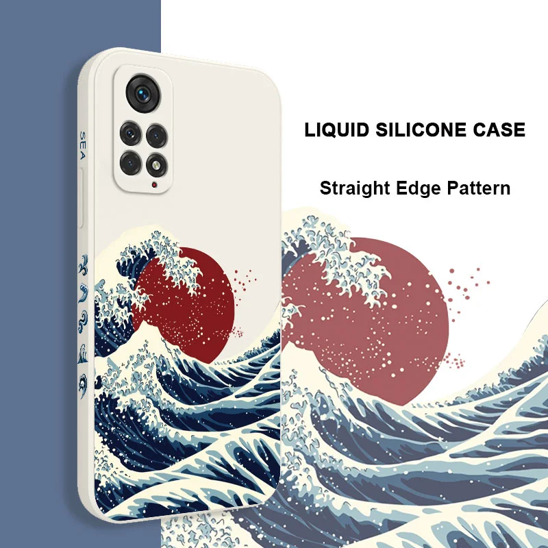 Coque de téléphone Red Sun Sea Waves pour Xiaomi, Redmi Note 13, 12, 12S, 11, 11S, 11T, 10, 10A, 10T, 10S, 9T, 9 Pro Plus, 10C, 9A, 9C, 9T, 4G, 5G