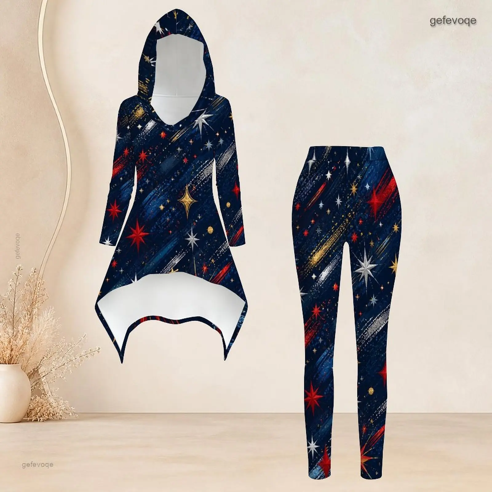 Fashion Women Casual 2 Piece Set Hooded Long Sleeve Hi Lo Asymmetrical Tunic Top Matching High Waist Slim Leggings T Daily Suit - view 5