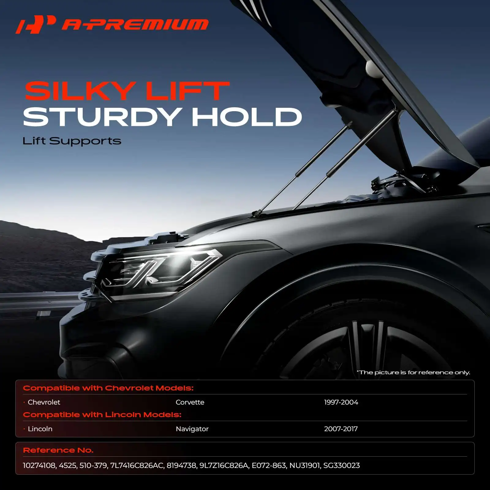 A-Premium 2Pcs Front Hood Lift Supports Shocks Struts for Chevrolet Corvette 1997-2004 Lincoln Navigator 2007-2017