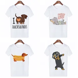 Funny Dachshund Dog Print T-Shirts for Women Short Sleeve Y2k Top Harajuku Graphic T Shirt Kawaii Clothing Oversized Casual Tee