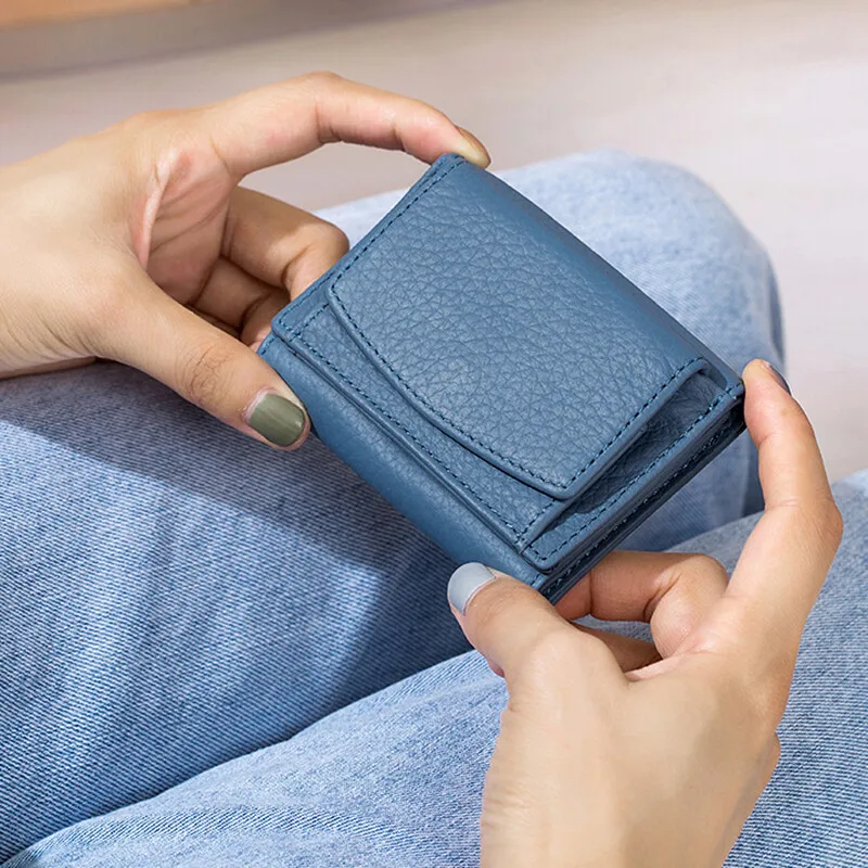 Womens Short Small Simple Multi-Card Rfid Trifold Wallet Mini Coin Purse