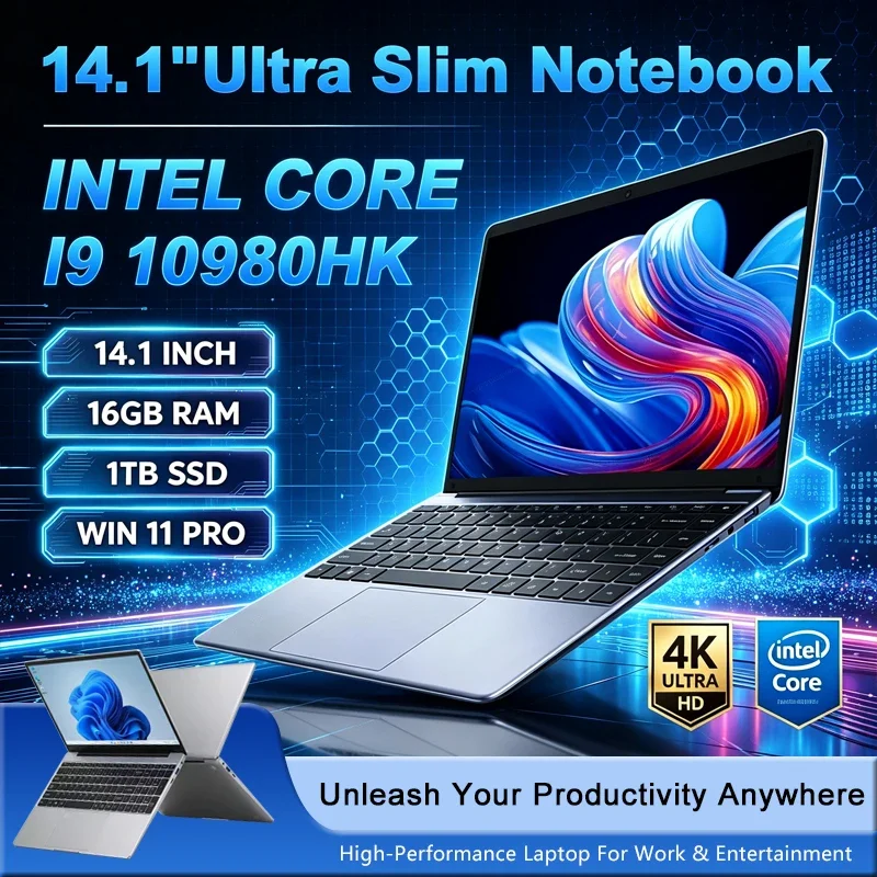 14.1 Inch Gaming Laptop Computer 10980HK 16GB RAM 1TB 2TB SSD PC Gamer Windows 11 Pro Laptops 1920*1080P Office Study PC