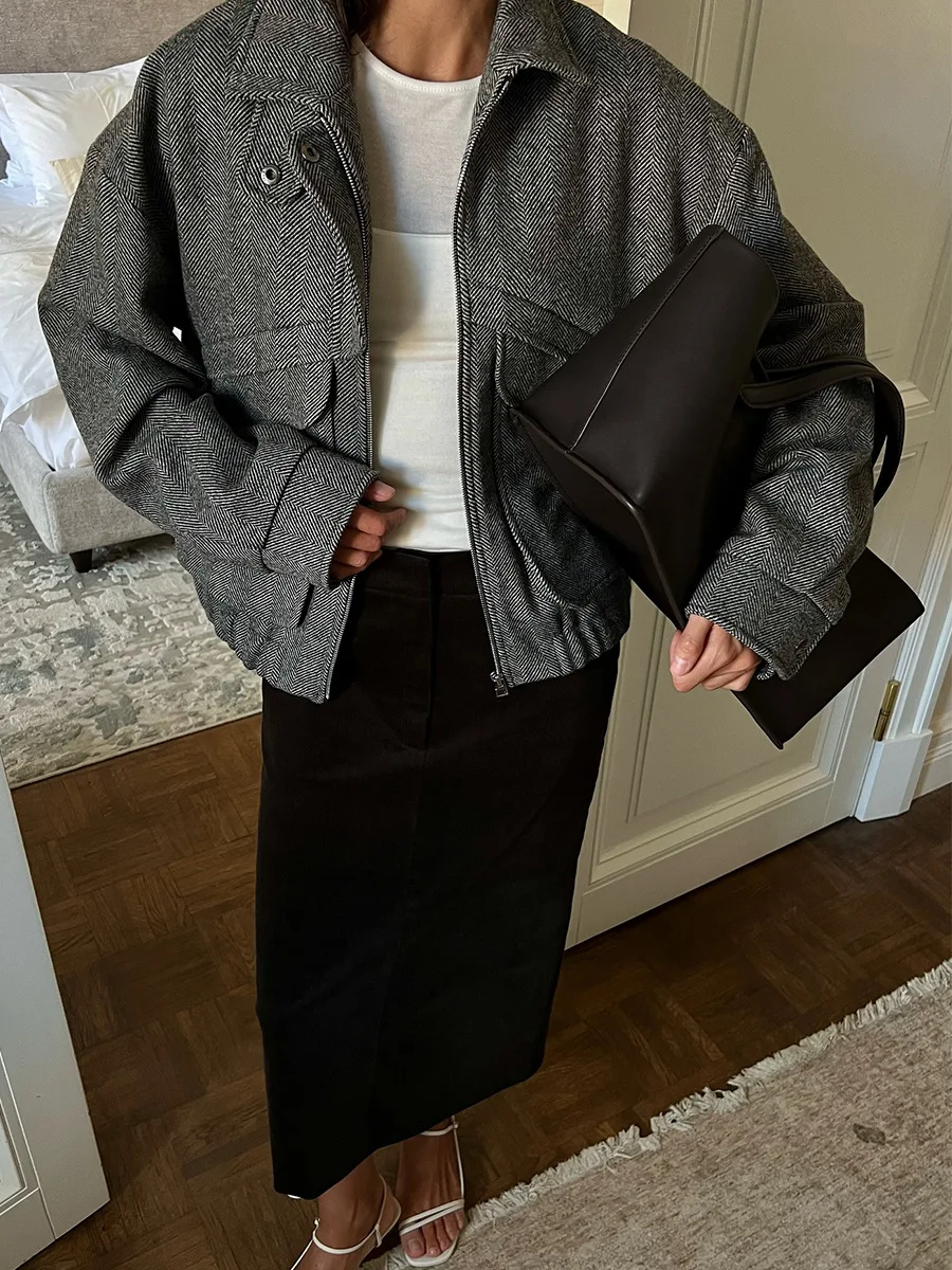 Bornladies Neue Herbst-Winter-Retro-Jacke für Damen mit Reißverschluss vorne, passgenauer Schnitt, Pattentaschen, Stehkragen, Freizeitjacke – Detail 6